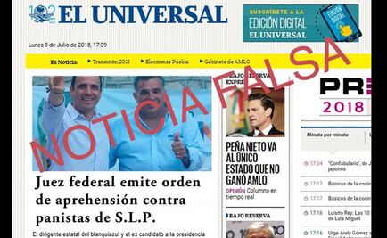 #FakeNews EL UNIVERSAL no publicó ninguna nota sobre detención de panistas en SLP