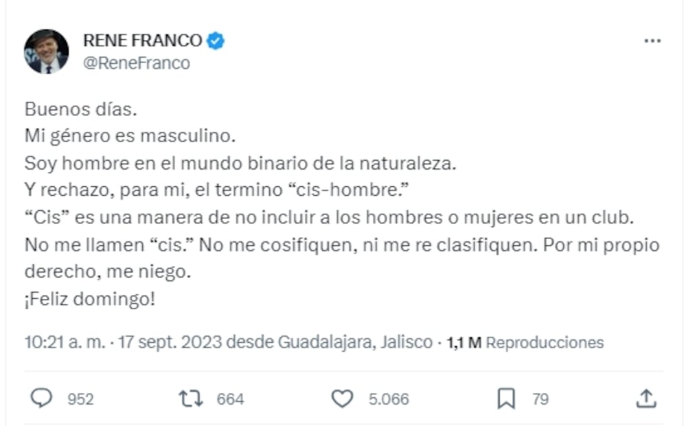 René Franco Tweet sobre cisgénero