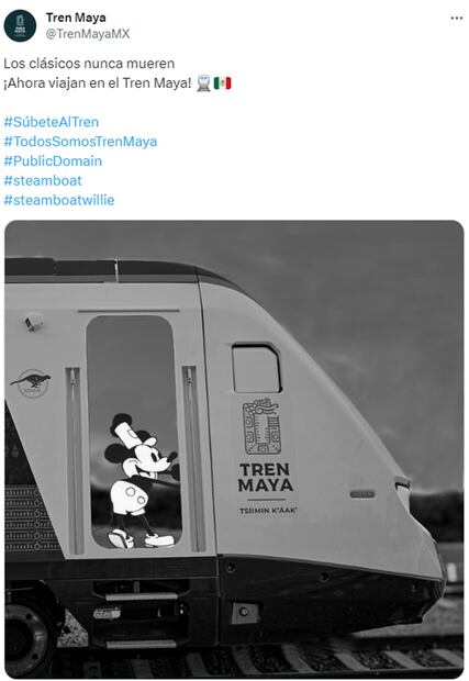 En 1928, Walt Disney Company estrenó el corto "Steamboat Willie”, donde presentó al icónico personaje. Foto: X. @TrenMayaMX