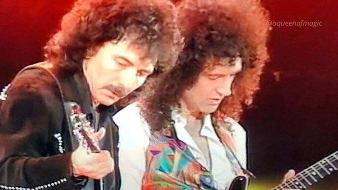 Tony Iommi, guitarrista de Black Sabbath y considerado el padre del heavy metal, acompañó a Queen y Elton John en "The Show Must Go On". Captura de pantalla.