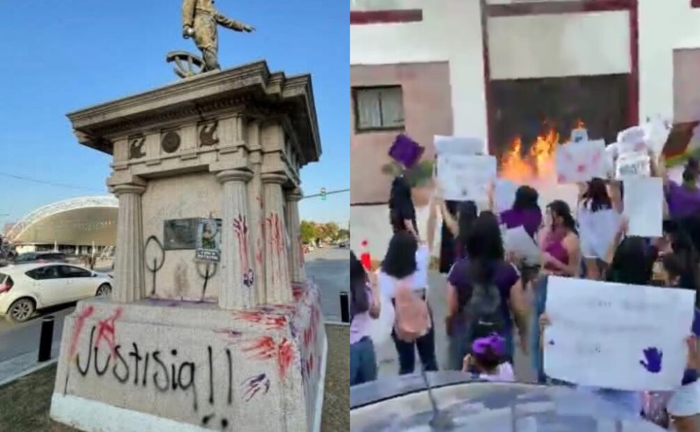 Reportan pintas y fuego en manifestación feminista en Ciudad Victoria, Tamaulipas (08/03/2025). Foto: Especial