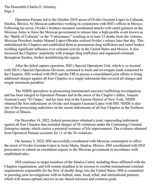 Carta dirigida al senador Charles E. Grassley. Foto: Captura de pantalla