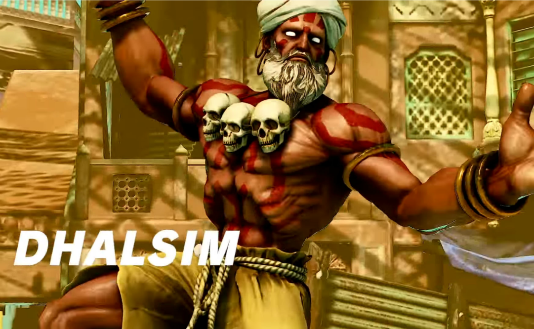 De largas extremidades y soplidos de fuego, Dhalsim llega repleto de nuevos ataques y un aspecto más envejecido.