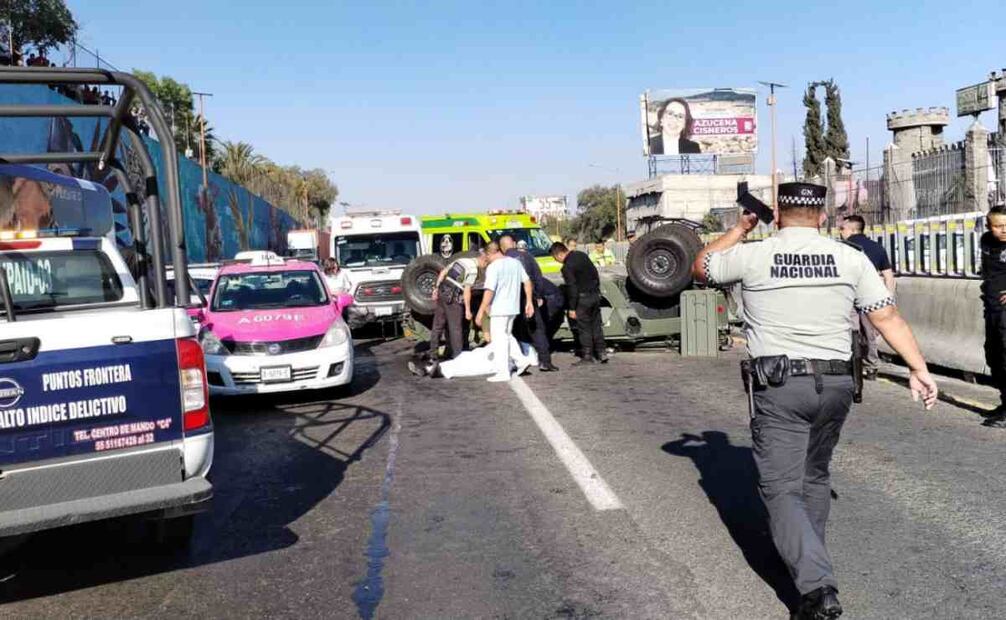 Reportan volcadura de un Humvee del ejército con saldo de un soldado muerto y 3 lesionados en la México Pachucha. Foto: Especial