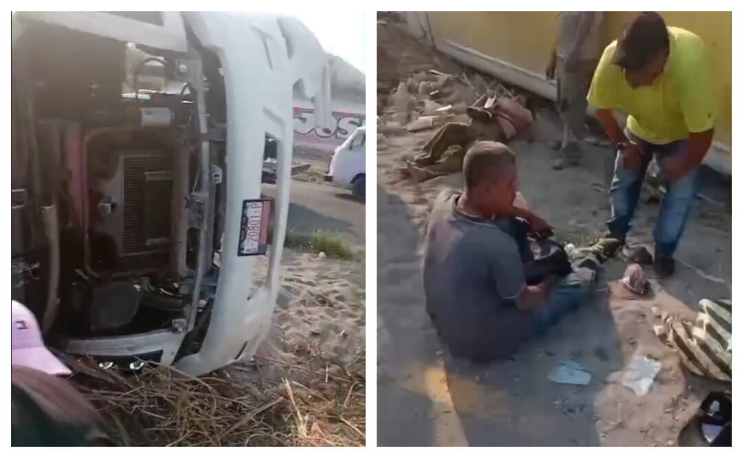 Microbús vuelca sobre carretera federal en Cuernavaca; se reportan varias personas lesionadas. Foto: Captura de pantalla.