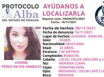 Desaparece Karime el mismo día que encontraron muerto a su expareja en Sinaloa