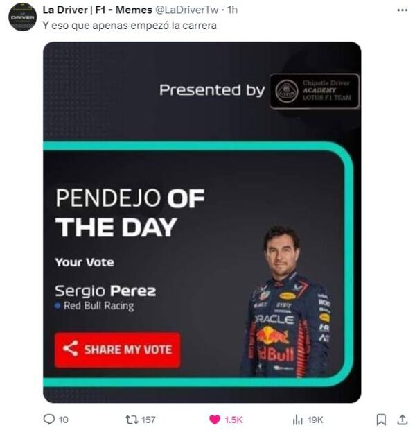 Los mejores MEMES del Gran Premio de Miami - Foto: Especial