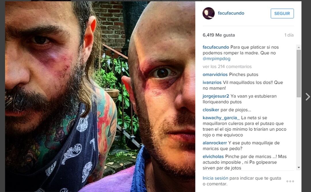 El presentador de “Turnocturno” acudía al PGJDF cuando fue interceptado por ‘Mr. Pimp Dog’. Ambos se propinaron fuertes golpes en el rostro y fue difícil separarloS. FOTO: Instagram facufacundo