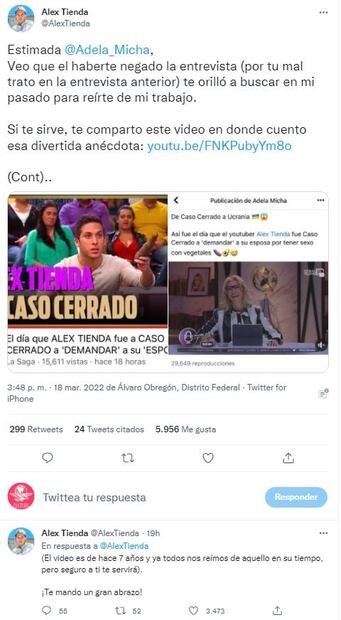 Adela se burla de Alex Tienda y él le responde