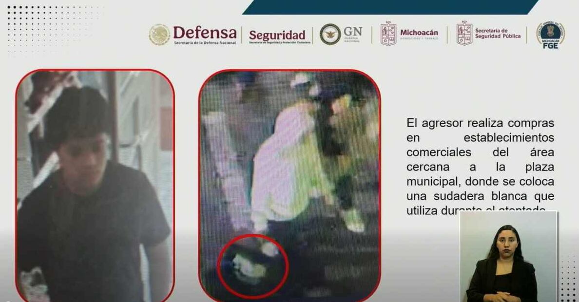 Trayectoria del atacante de Carlos Manzo, alcalde de Uruapan. Foto: Captura de pantalla de conferencia de prensa.