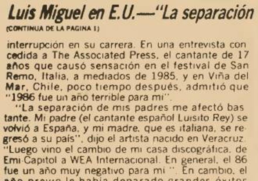"1986 fue un año terrible para mí", lo que dijo Luis Miguel