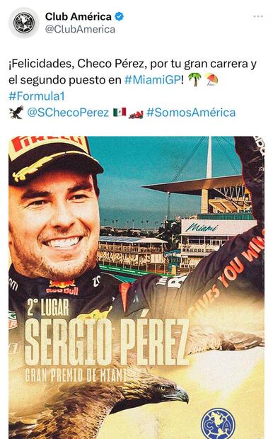 Tweet de América para Checo Pérez