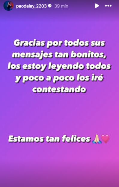 Este es el mensaje con el que la modelo agradeció las muestras de cariño que ha recibido. Foto: Instagram.