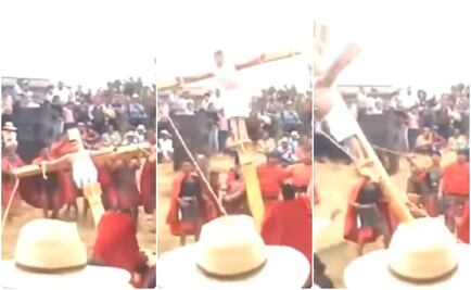 Cae cruz con todo y actor en viacrucis en Edomex