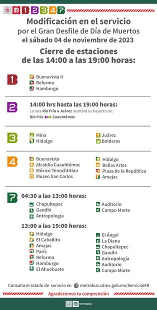 Metrobús tendrá cierres por Desfile de Día de Muertos 2023