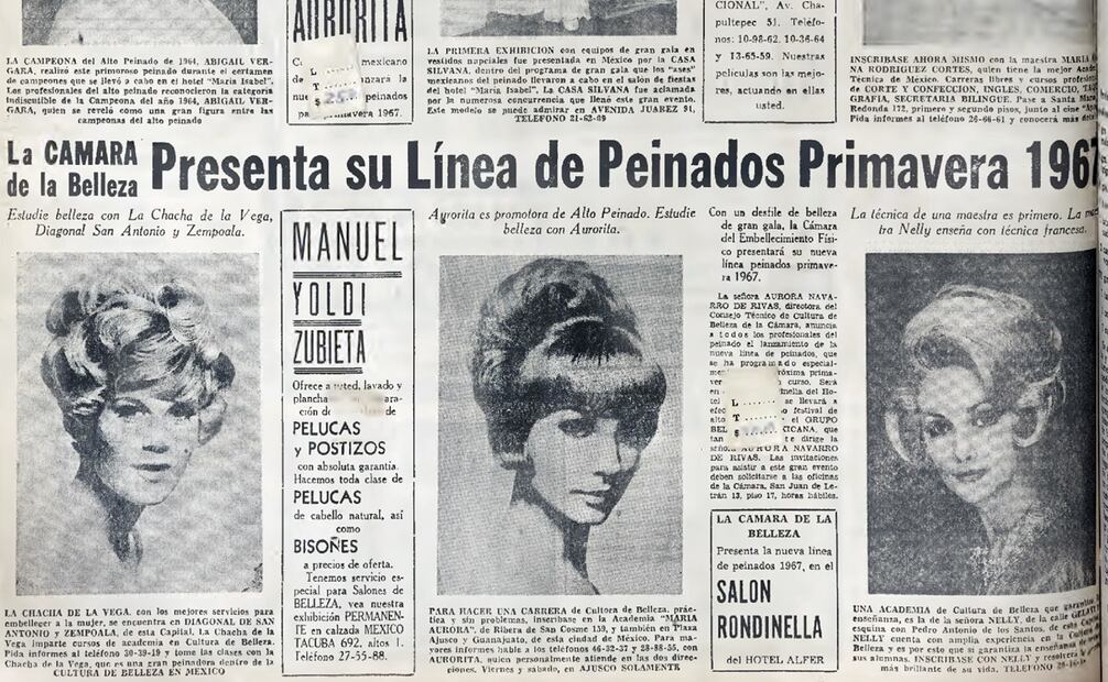 Durante los 60, la variedad de peinados era todo un reto para los expertos de belleza. Aunque los salones estéticas todavía apostaban por los arreglos “naturales”, las pelucas ganaron popularidad por su practicidad y atractivo. Foto: Hemeroteca EL UNIVERSAL.