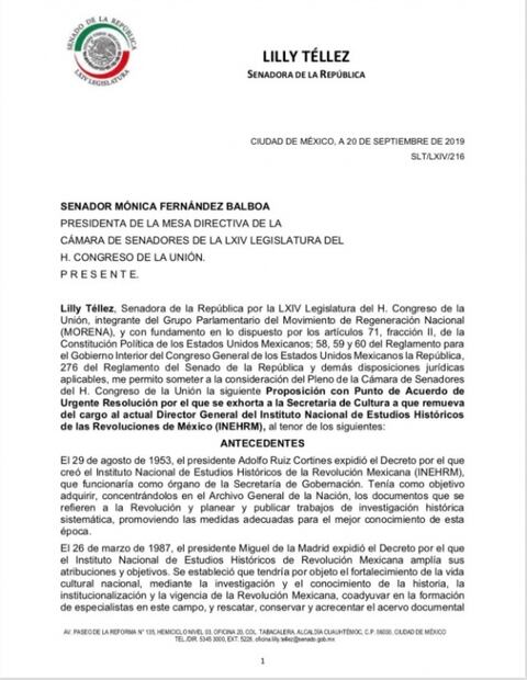 Senadora de Morena pide destitución de Pedro Salmerón como director del INEHRM