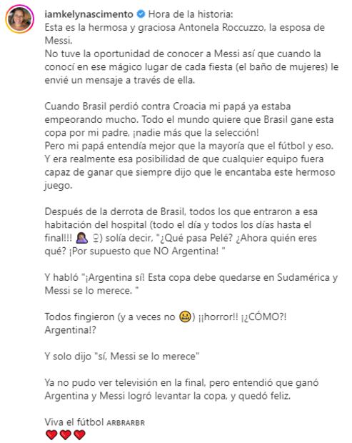 La hija de Pelé reveló que el último deseo de 'O Rei' fue ver a Messi campeón del mundo
