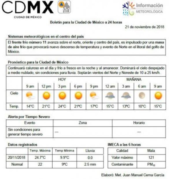 Se espera miércoles con ambiente frío en la CDMX