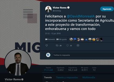 Víctor Hugo Romo destapa y felicita a Monreal equivocado