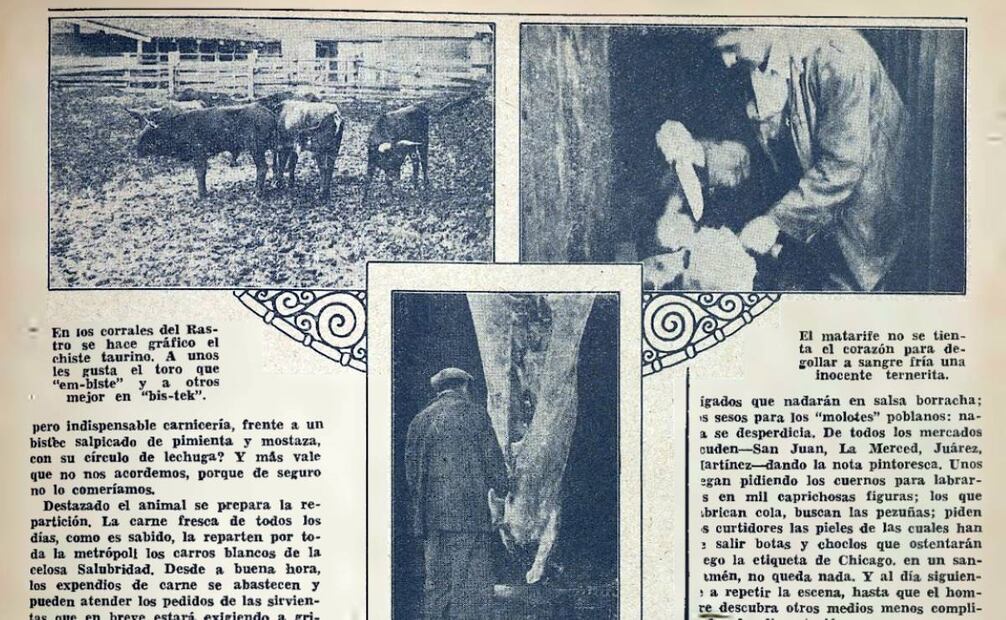 Para darse una idea del rastro que Villa observó en Durango, basta ver cómo en los años treinta la revista EL UNIVERSAL Ilustrado publicó este reportaje sobre el "viaje" de la carne para consumo cotidiano, desde que las reses llegan al matadero hasta que el bistec se sirve en el plato. Hemeroteca EL UNIVERSAL.