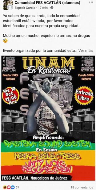 Cartel de evento de reggae en la FES Acatlán, UNAM. Foto: Especial