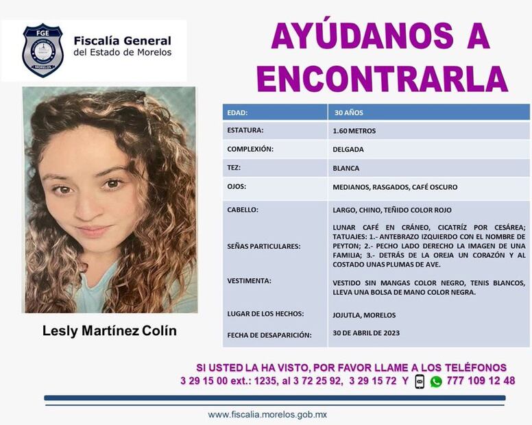Ficha de Búsqueda de Lesly Martínez Foto: Especial