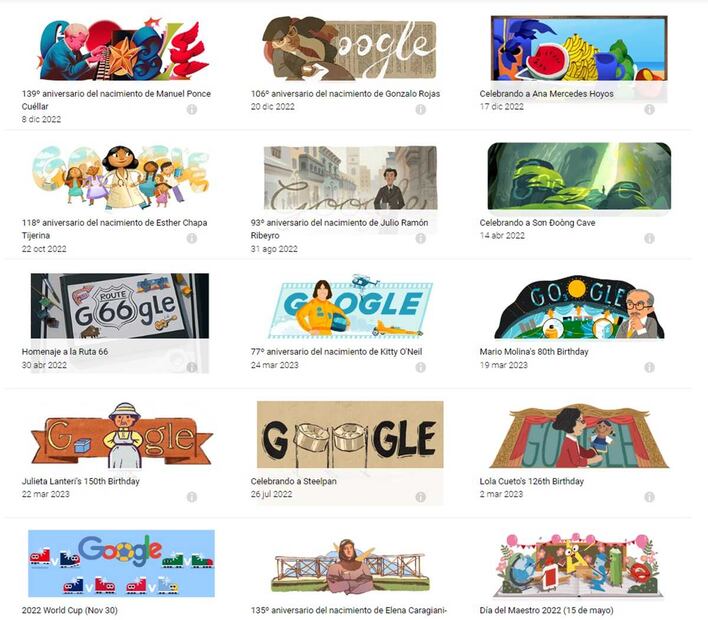 Algunos de los doodles que Google ha creado. Foto: captura de pantalla