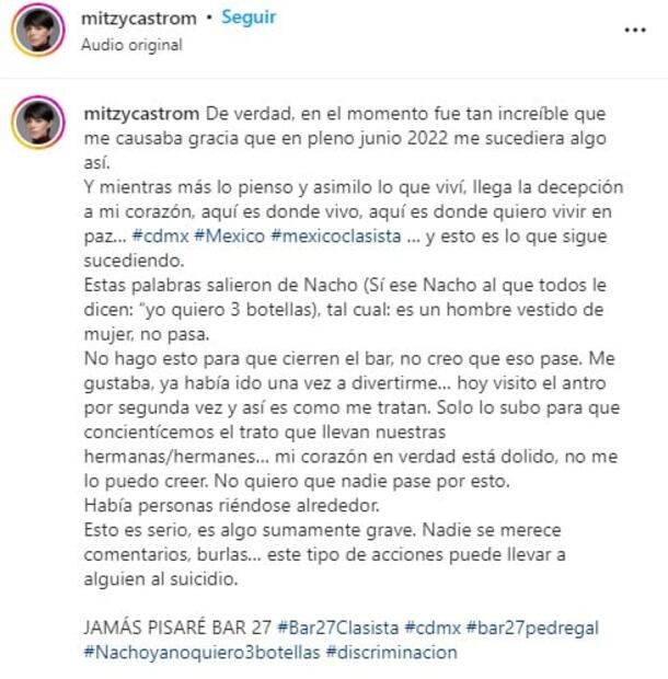 “Es un hombre vestido de mujer, no pasa”