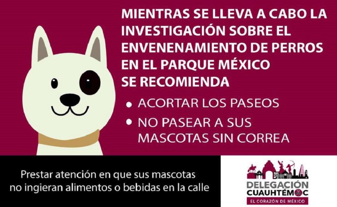 Paper signs posted throughout the park by the local government advised dog owners to keep their pets on leashes while an investigation into the poisoning continued. (Photo: Delegación Cuauhtémoc)
