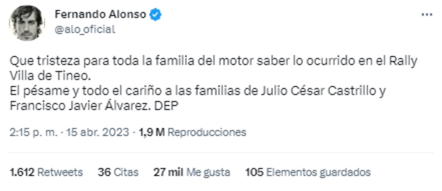 Tuit de Fernando Alonso - Foto: Especial