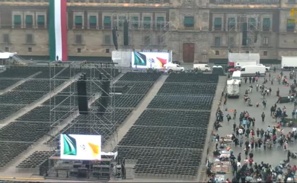 Alistan el Zócalo capitalino para cierre de gira de Sheinbaum el 5 de octubre (4/10/2025). Foto: Web Cams