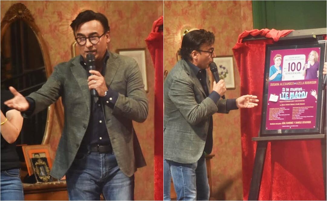 Adal Ramones develó la placa de las 100 representaciones de la puesta en escena "Si te mueres... ¡te mato!". 
Fotos: EL UNIVERSAL / Armando Pereda Maldonado