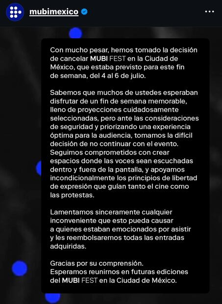 El comunicado generó revuelo en redes sociales. Foto: @mubimexico
