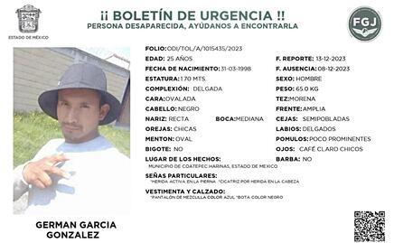 Emiten ficha de búsqueda de persona no localizada tras enfrentamiento en Texcaltitlán, Edomex