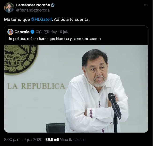 Publicación de Gerardo Fernández Noroña. Foto: captura de pantalla