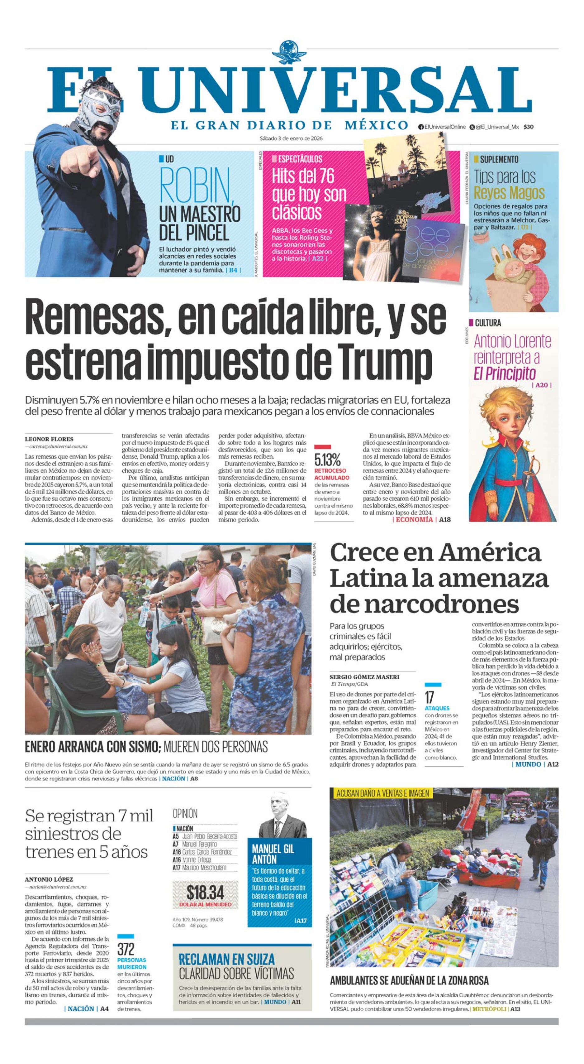 Portada impresa del 3 de enero de 2026