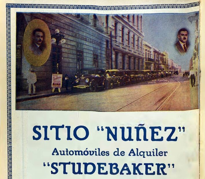 Ya desde 1924, el “Sitio Núñez” anunciaba sus coches de alquiler, todos de la firma Studebaker. Este antecedente de los taxis y de los carros de app móvil se encontraba en la calle Miguel Lerdo en Veracruz. Hemeroteca EL UNIVERSAL.