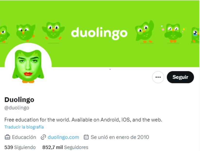 La página oficial Duolingo cambió su foto de perfil en redes sociales y por primera vez, se mezcla con la cantante Dua Lipa. Foto: X