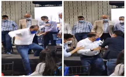 Cae de templete Marko Cortés durante acto de campaña en Nuevo León