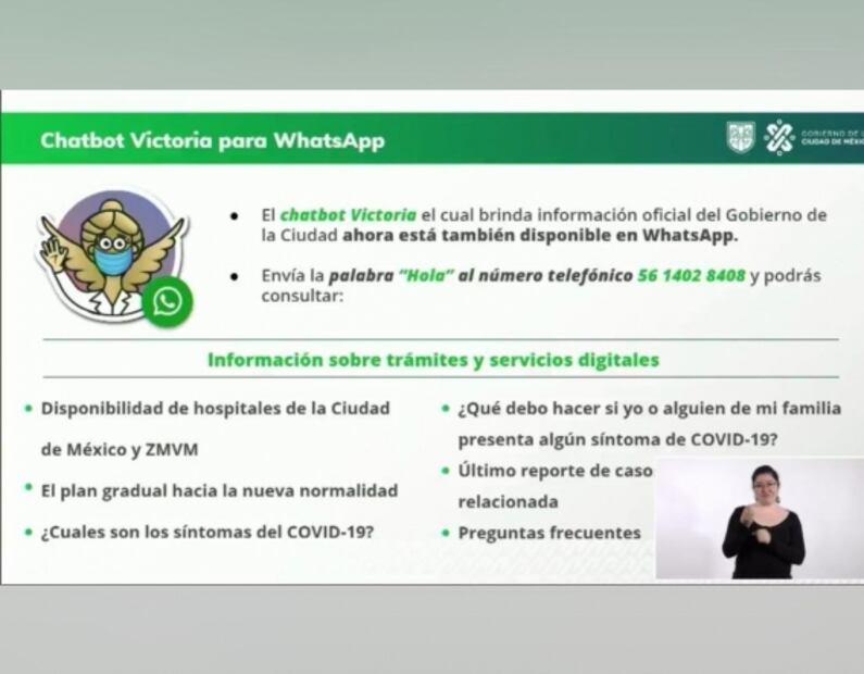 En WhatsApp platica con el chatbot "Victoria" sobre el Covid-19