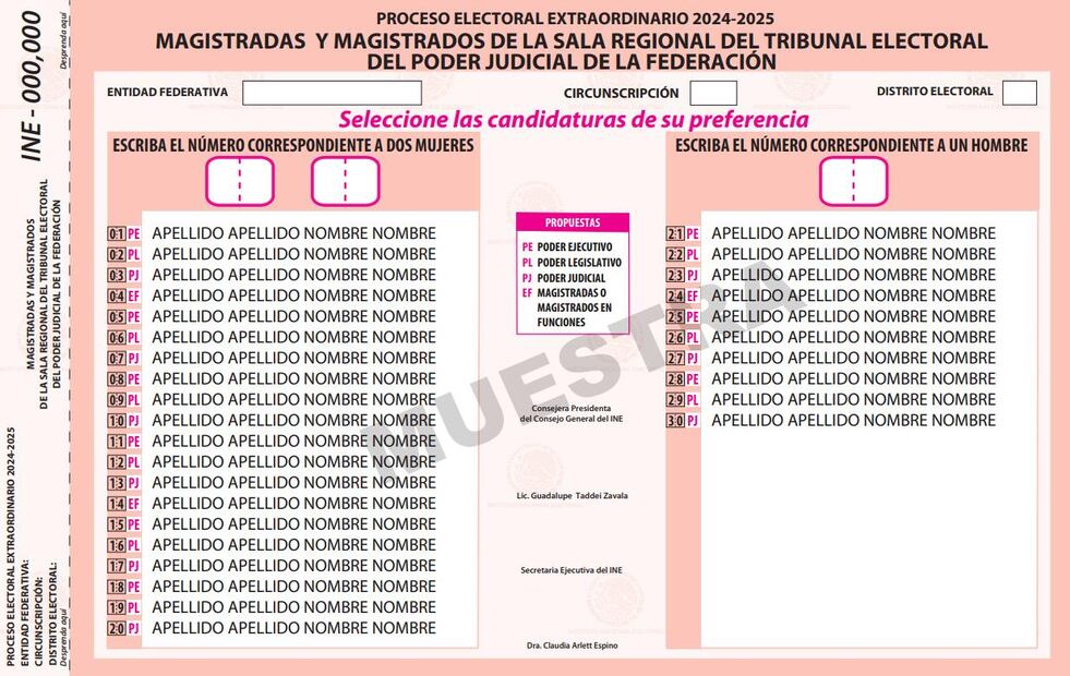 Boleta para Magistradas y magistrados de la Sala Regional del Tribunal Electoral del Poder Judicial de la Federación. Foto: Captura de pantalla