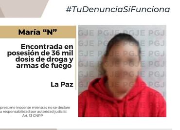 Detienen a mujer de 50 años con 36 mil dosis de droga y armas en BCS