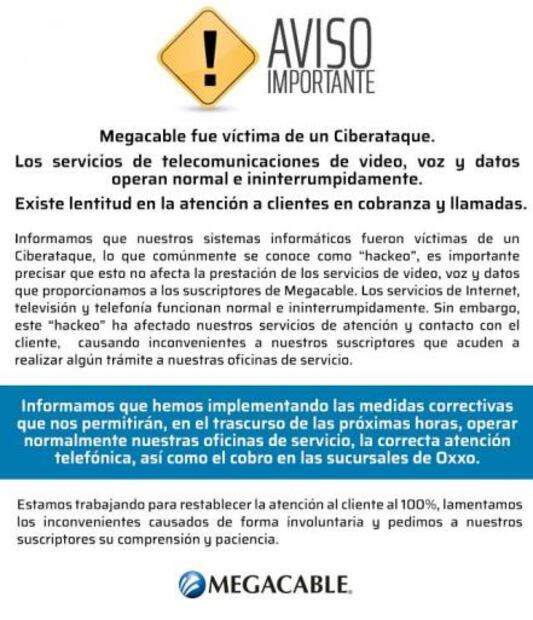 Megacable sufre Ciberataque en sus sistemas informáticos