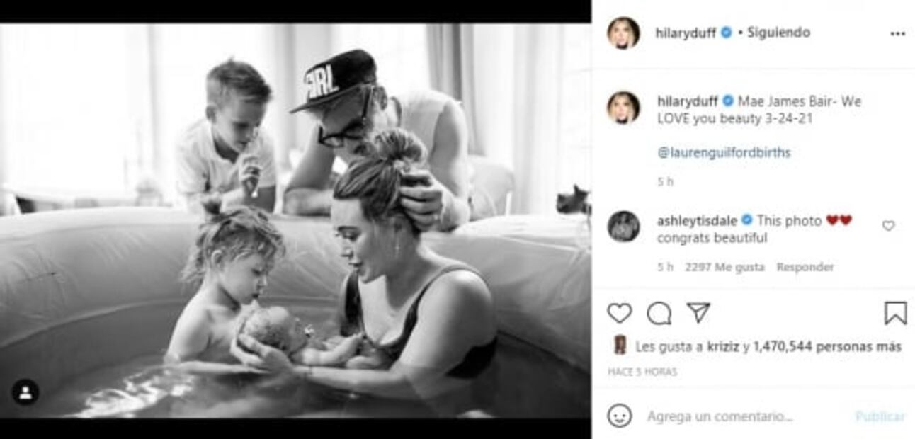 Hilary Duff se convierte en mamá por tercera ocasión