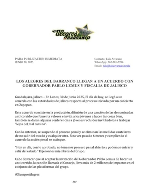 Tras darse a conocer la suspensión del proceso, la agrupación lanzó este comunicado. Foto: Instagram.
