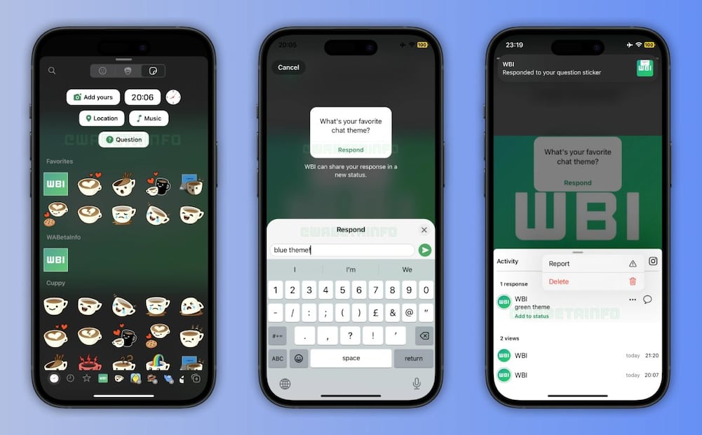 WhatsApp planea añadir "Preguntas" interactivas a sus estados. Imagen: WABetaInfo