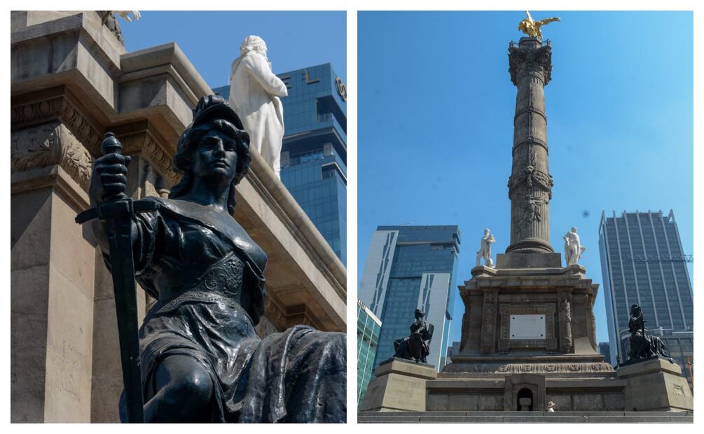 Concluyen trabajos de restauración en la Columna del Ángel de Independencia; se restauran basamento y esculturas. Foto: Especial