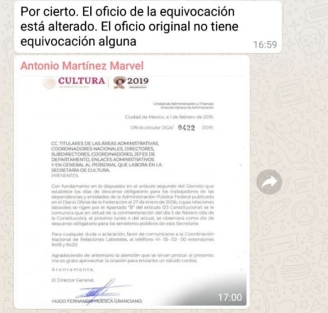 Secretaría de Cultura trata de hacer pasar como "fake news" error sobre día festivo