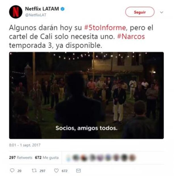 "Narcos" da su propio informe de gobierno